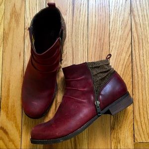 Burgundy and tweed ankle boots